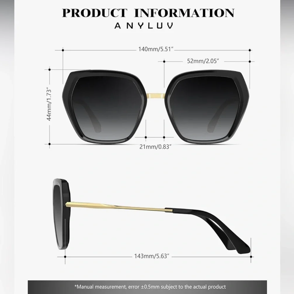 🆕 Black & Gold Oversized Square Women's Sunglasses - Picture 2 of 6